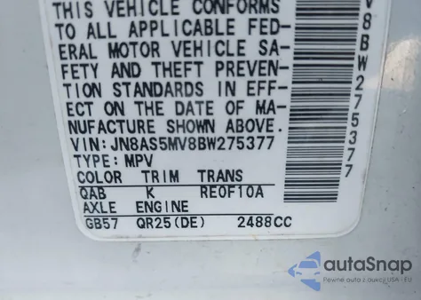 2011 Nissan Rogue S z USA, uszkodzony, nr VIN JN8AS5MV8BW275377